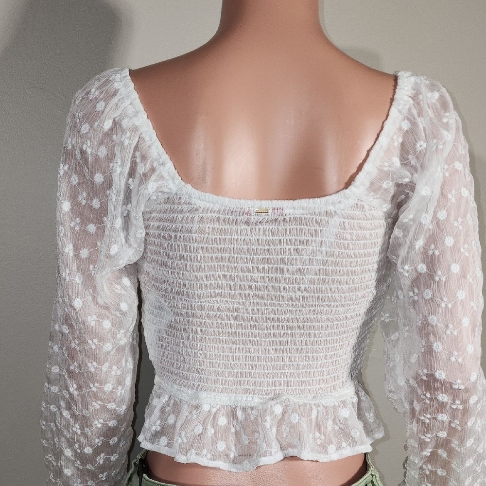 Guess White Sheer Polka Dot Blouse - Picture 4 of 10